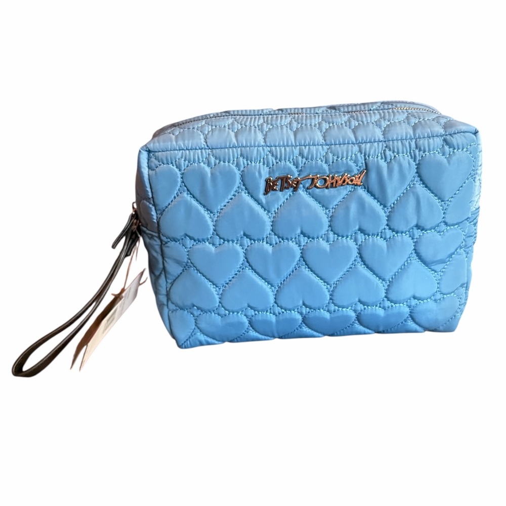 Betsey Johnson Light Blue Quilted Heart Cosmetic Bag